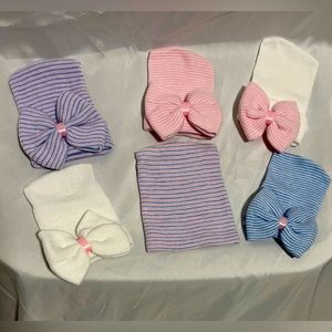 Newborn Hats with Bows (set of 6)
